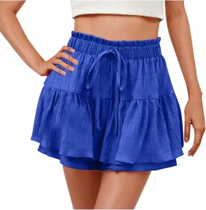 DDAPJ pyju Ruffle Shorts for Women 2025 Trendy Casual Mini Skirt Wide Leg High Waisted Shorts Flowy Skort for Summer