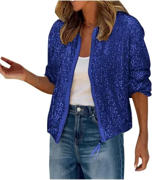 DDAPJ pyju Womens Sequin Jacket Shiny Glitter Sparkly Bomber Jackets Long Sleeve Zip Up Coats 2025 Fashion Party Clubwear
