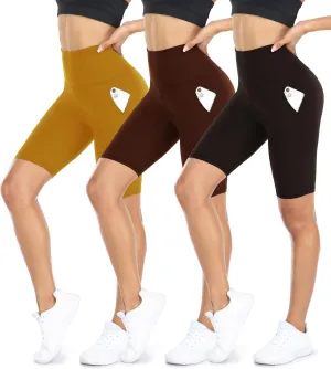 DHSO 3 Pack Biker Shorts for Women with Pockets - 8" High Waisted Workout Spandex Tummy Control Gym Running Yoga Shorts
