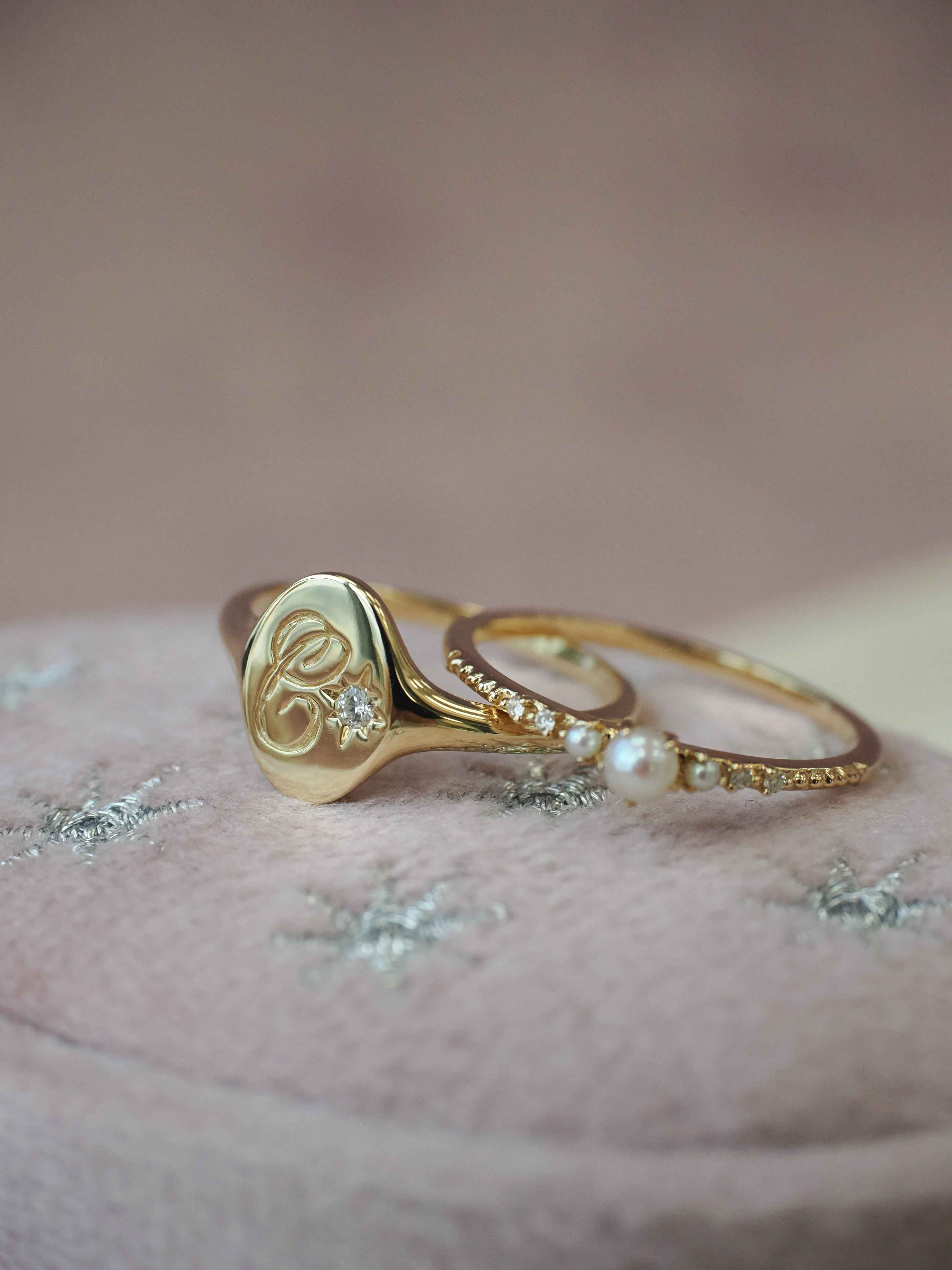 Diamond 14K Yellow Gold Initial Signet Ring - Heirloom (Engravable)