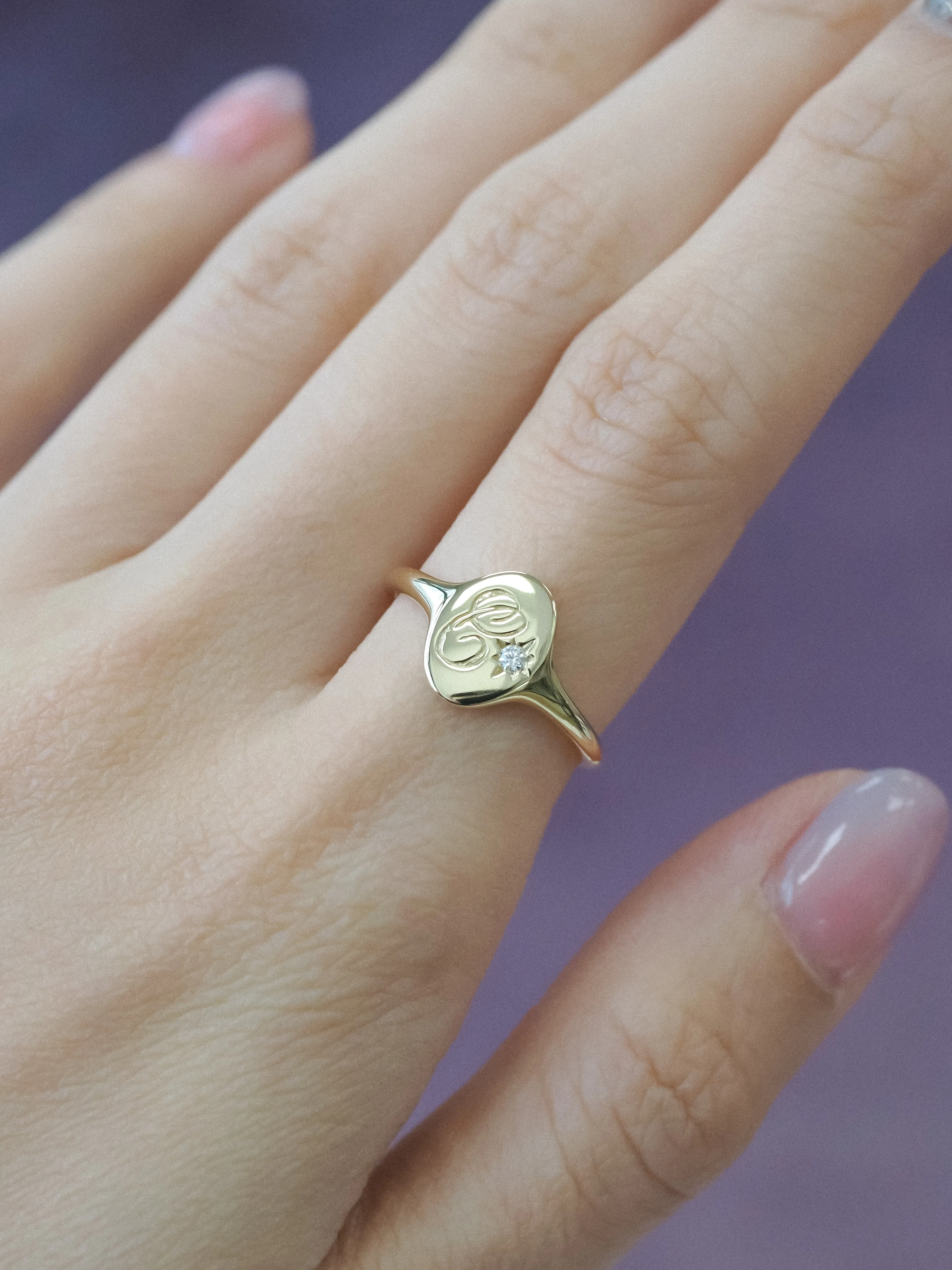 Diamond 14K Yellow Gold Initial Signet Ring - Heirloom (Engravable)