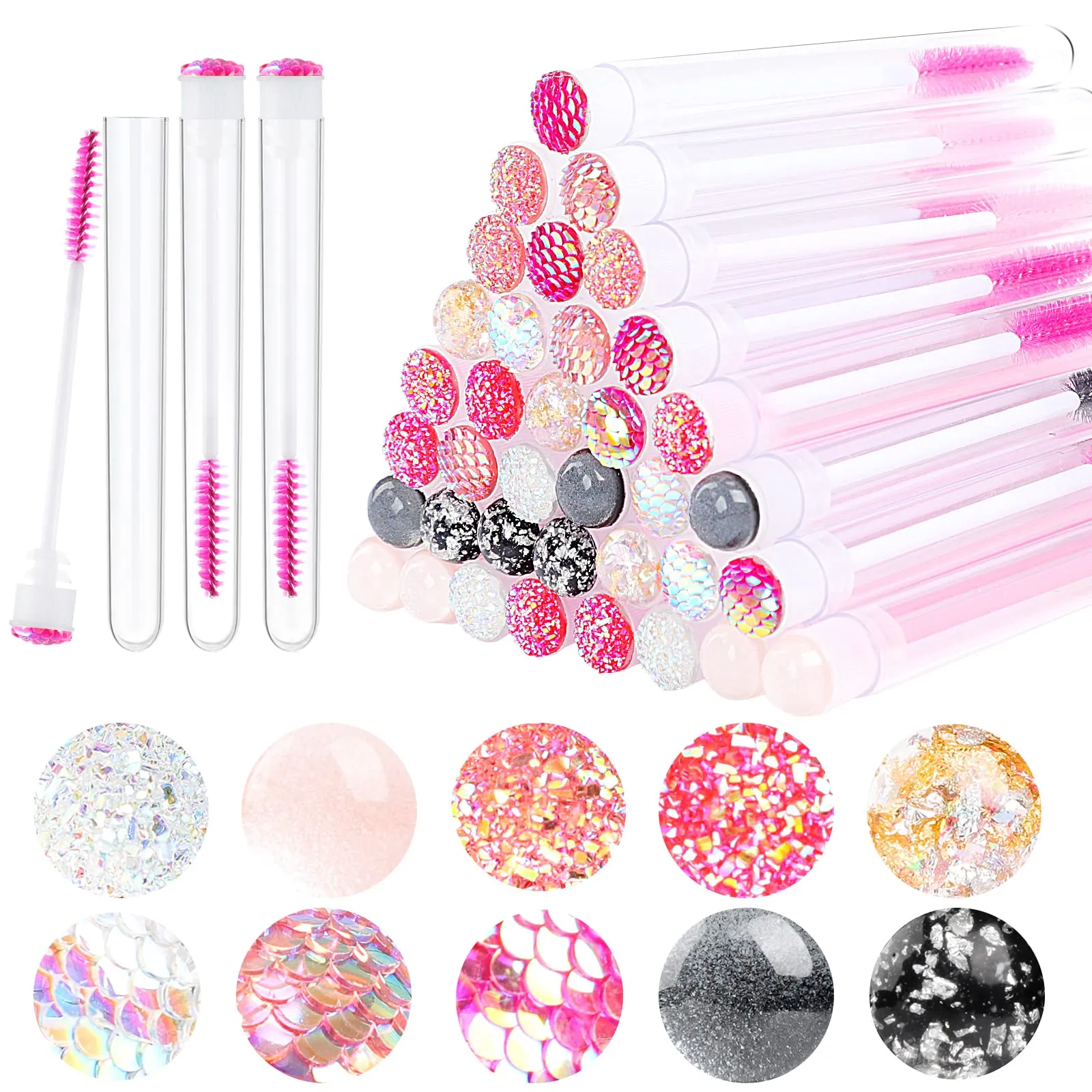 Dming 20 Pieces Eyelashes Brush Container Disposable Mascara Bruush Wand Case Lash Spoolies Tube Spoolie Holder Makeup Brush for Eyelash Extension Mix