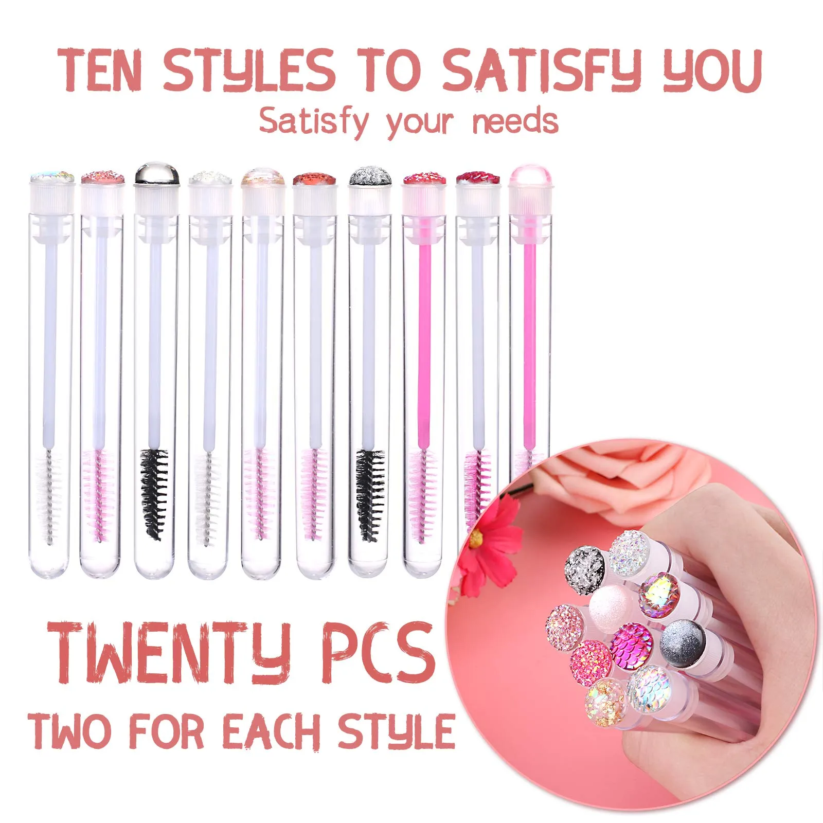 Dming 20 Pieces Eyelashes Brush Container Disposable Mascara Bruush Wand Case Lash Spoolies Tube Spoolie Holder Makeup Brush for Eyelash Extension Mix