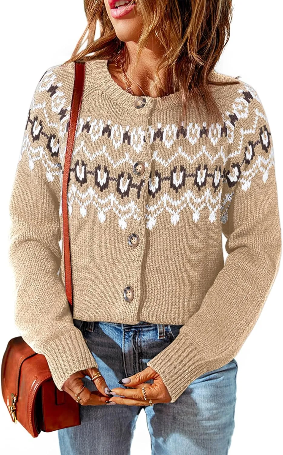 Dokotoo Womens Cardigans Casual Long Sleeve Chunky Knit Fall Winter Button Down Fair Isle Cardigan Sweaters