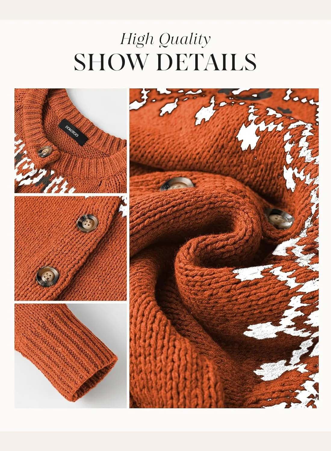 Dokotoo Womens Cardigans Casual Long Sleeve Chunky Knit Fall Winter Button Down Fair Isle Cardigan Sweaters