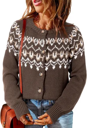 Dokotoo Womens Cardigans Casual Long Sleeve Chunky Knit Fall Winter Button Down Fair Isle Cardigan Sweaters