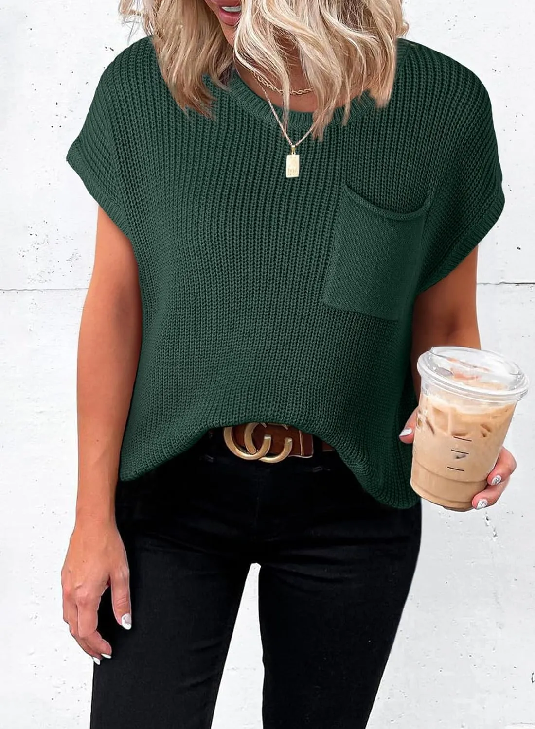 Dokotoo Women's Casual Short Sleeve Loose Tunic Tops Lightweight Knit Spring Pullover Sweater Blouses
