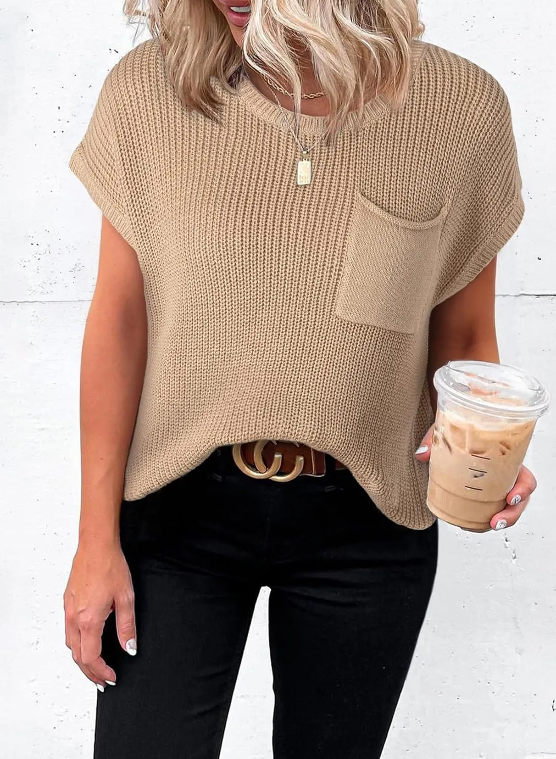 Dokotoo Women's Casual Short Sleeve Loose Tunic Tops Lightweight Knit Spring Pullover Sweater Blouses