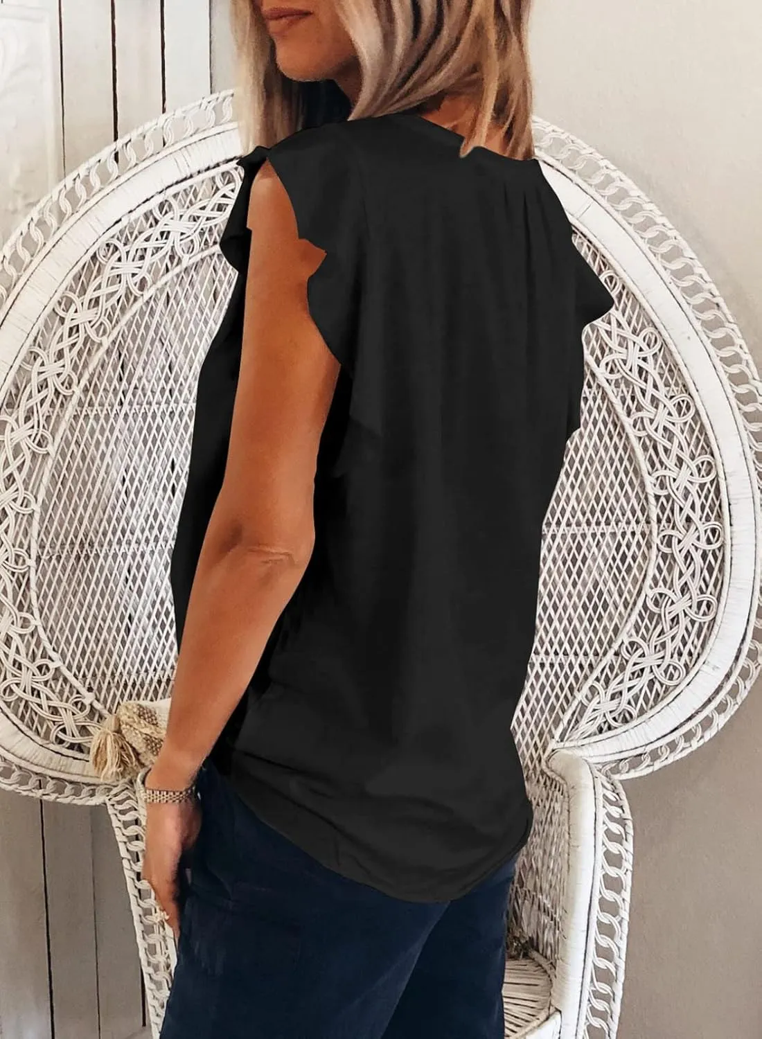 Dokotoo Women's Casual V Neck Ruffle Sleeve Summer Tank Tops Shirts