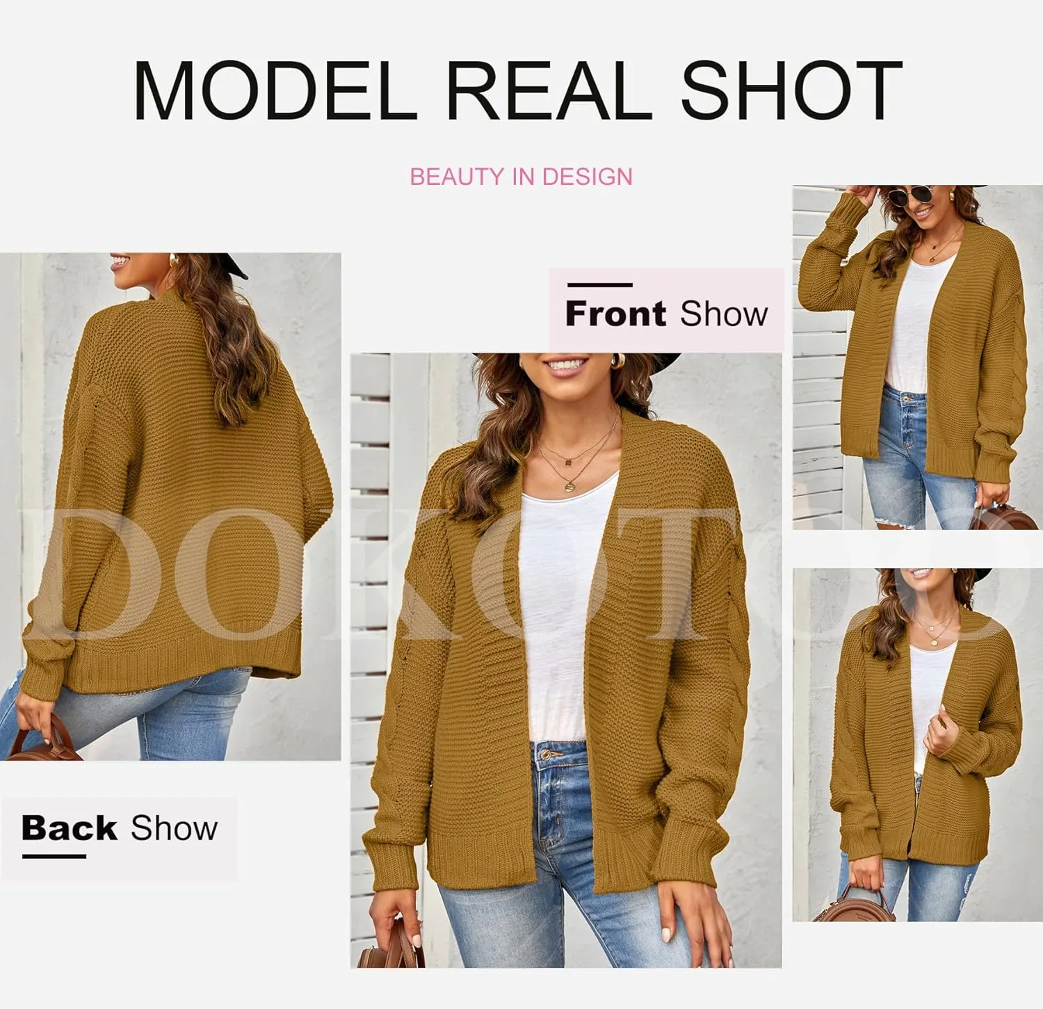 Dokotoo Womens Open Front Long Sleeve Chunky Knit Cardigan Sweaters Loose Outwear Coat