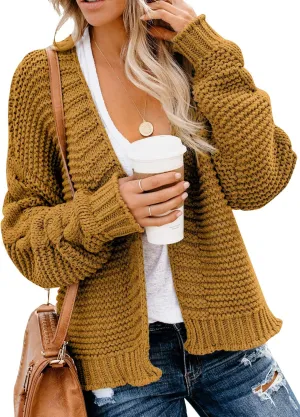 Dokotoo Womens Open Front Long Sleeve Chunky Knit Cardigan Sweaters Loose Outwear Coat
