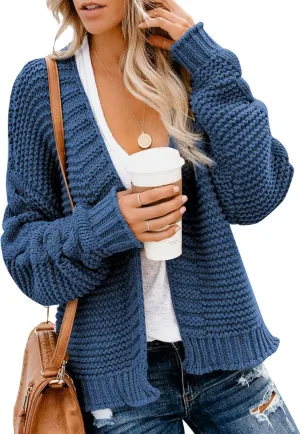 Dokotoo Womens Open Front Long Sleeve Chunky Knit Cardigan Sweaters Loose Outwear Coat