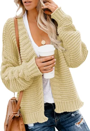 Dokotoo Womens Open Front Long Sleeve Chunky Knit Cardigan Sweaters Loose Outwear Coat