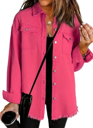 Dokotoo Women's Oversized Denim Jacket Casual Long Sleeve Denim Shirts Distresse Jean Jacket 2025 Spring Outfits