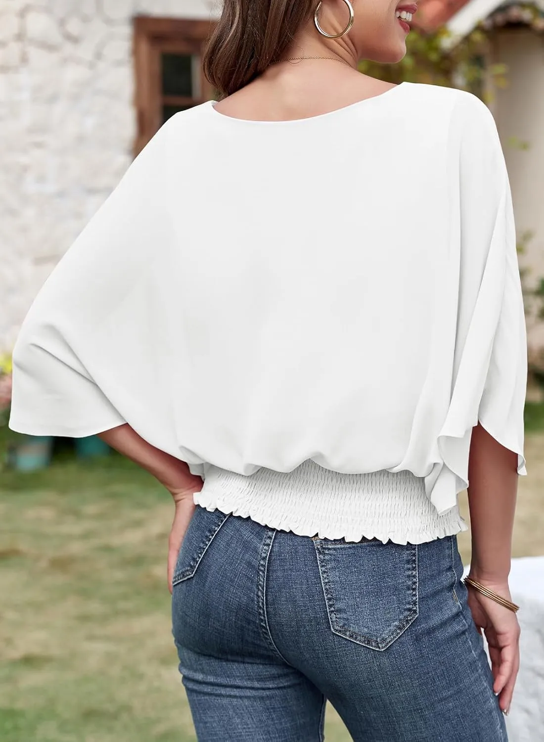 Dokotoo Womens Tops Dressy Casual 3/4 Sleeve Tops Crewneck Business Casual Chiffon Blouses
