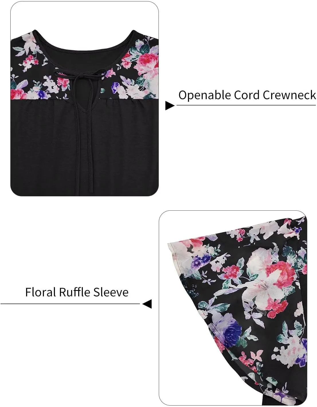 DOLNINE Women's Plus Size Tops Casual Summer Boho Floral Tunics Ruffle Sleeve Crewneck Loose Blouses Shirts