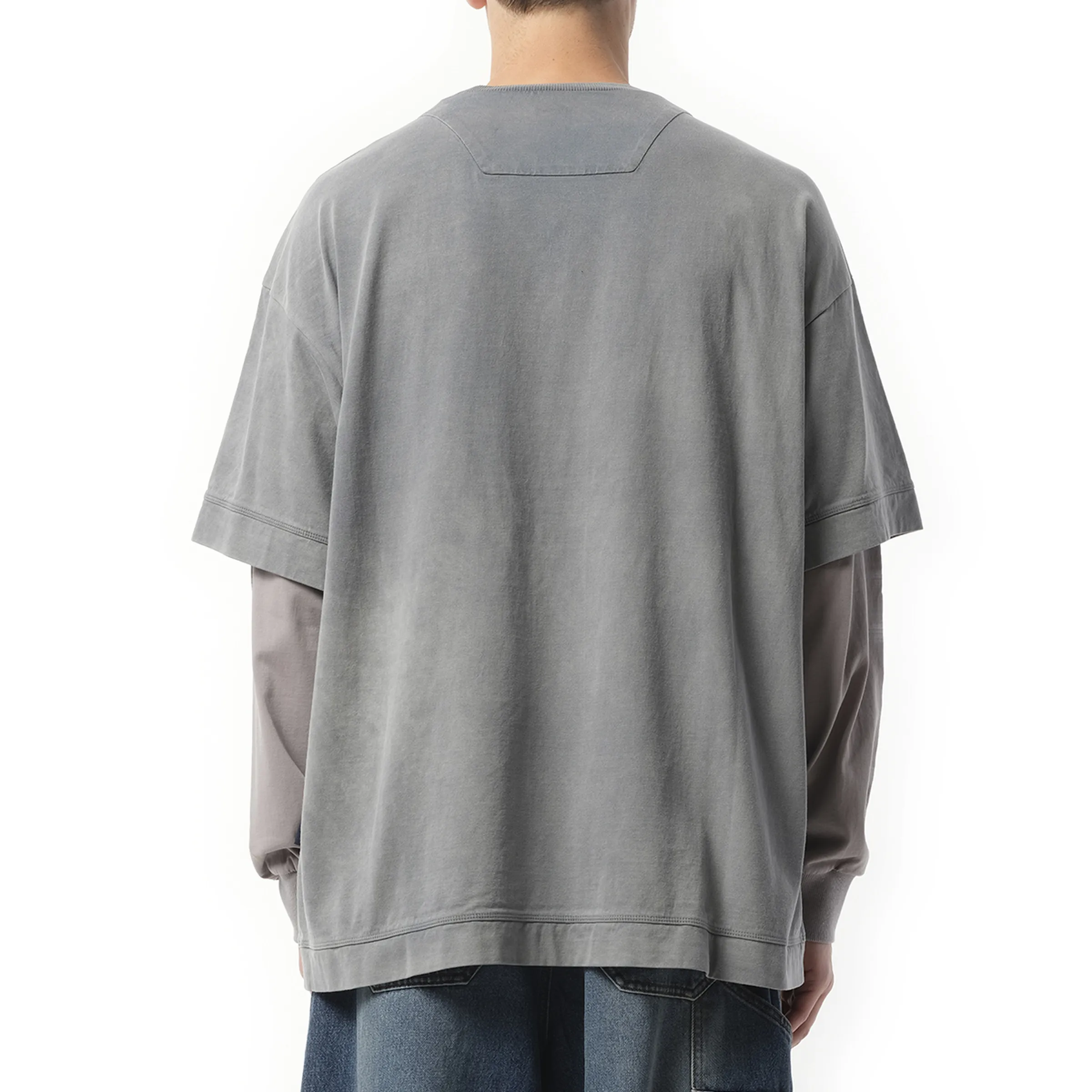Dyed Dual Sleeve Long Sleeve T-Shirt in Light Grey
