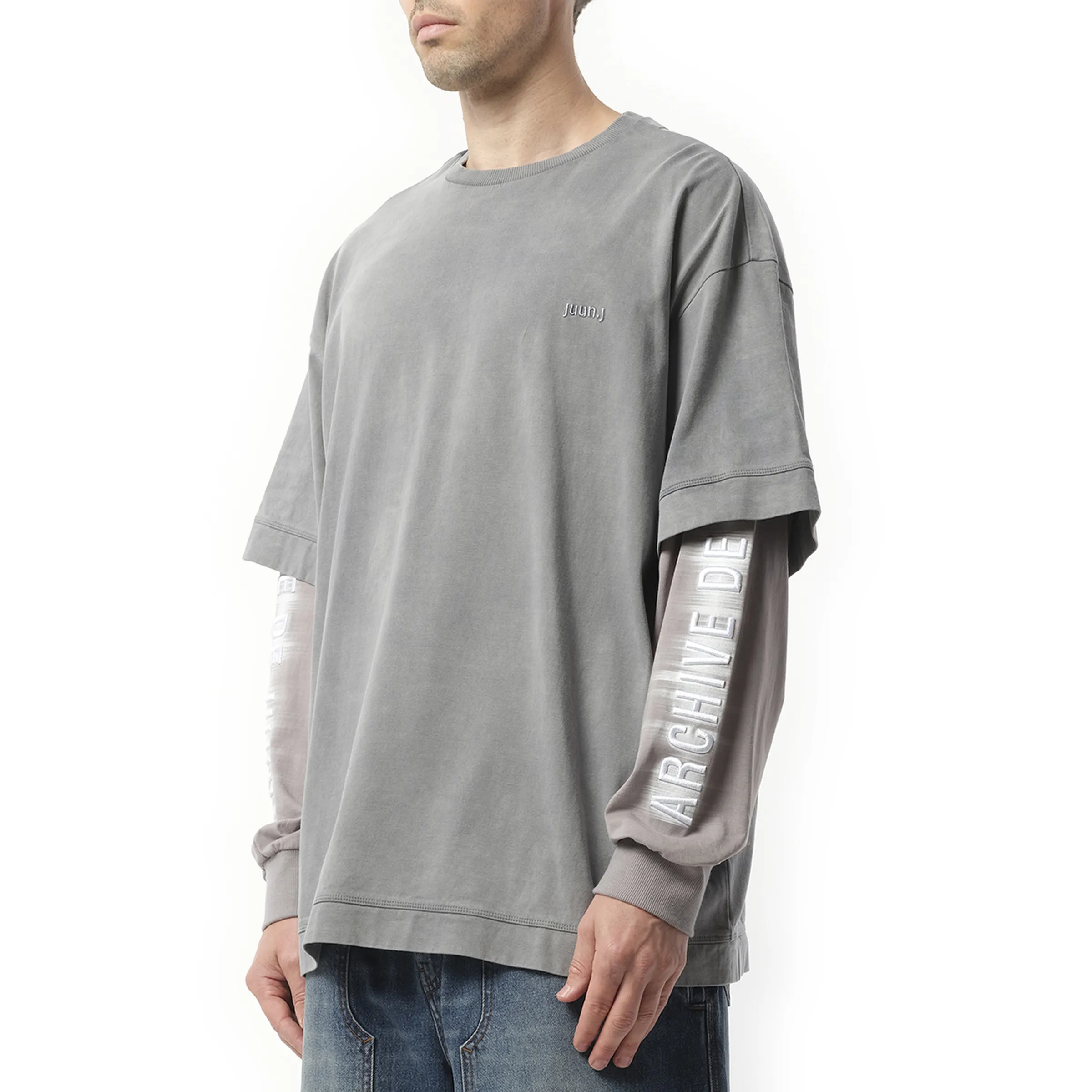 Dyed Dual Sleeve Long Sleeve T-Shirt in Light Grey