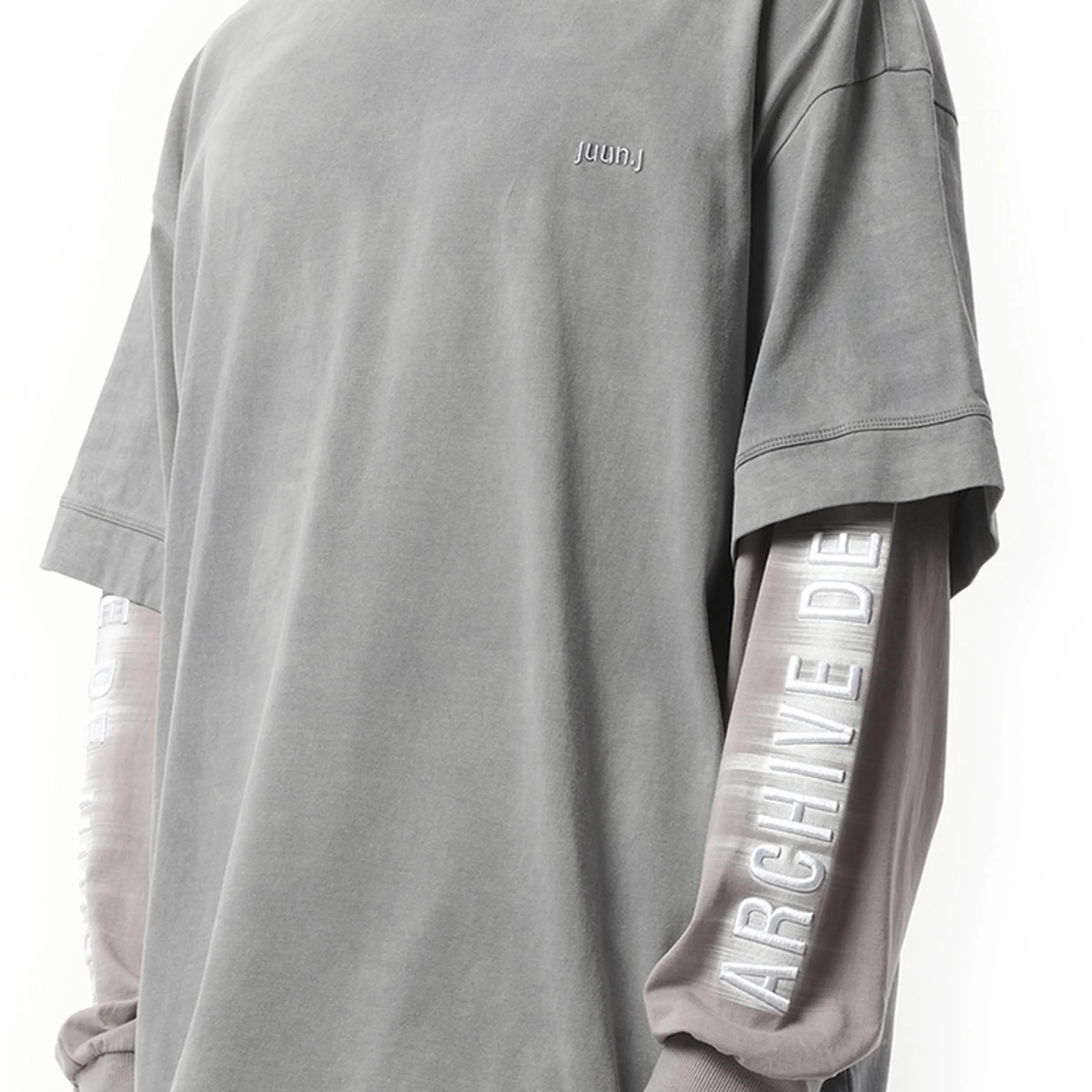 Dyed Dual Sleeve Long Sleeve T-Shirt in Light Grey