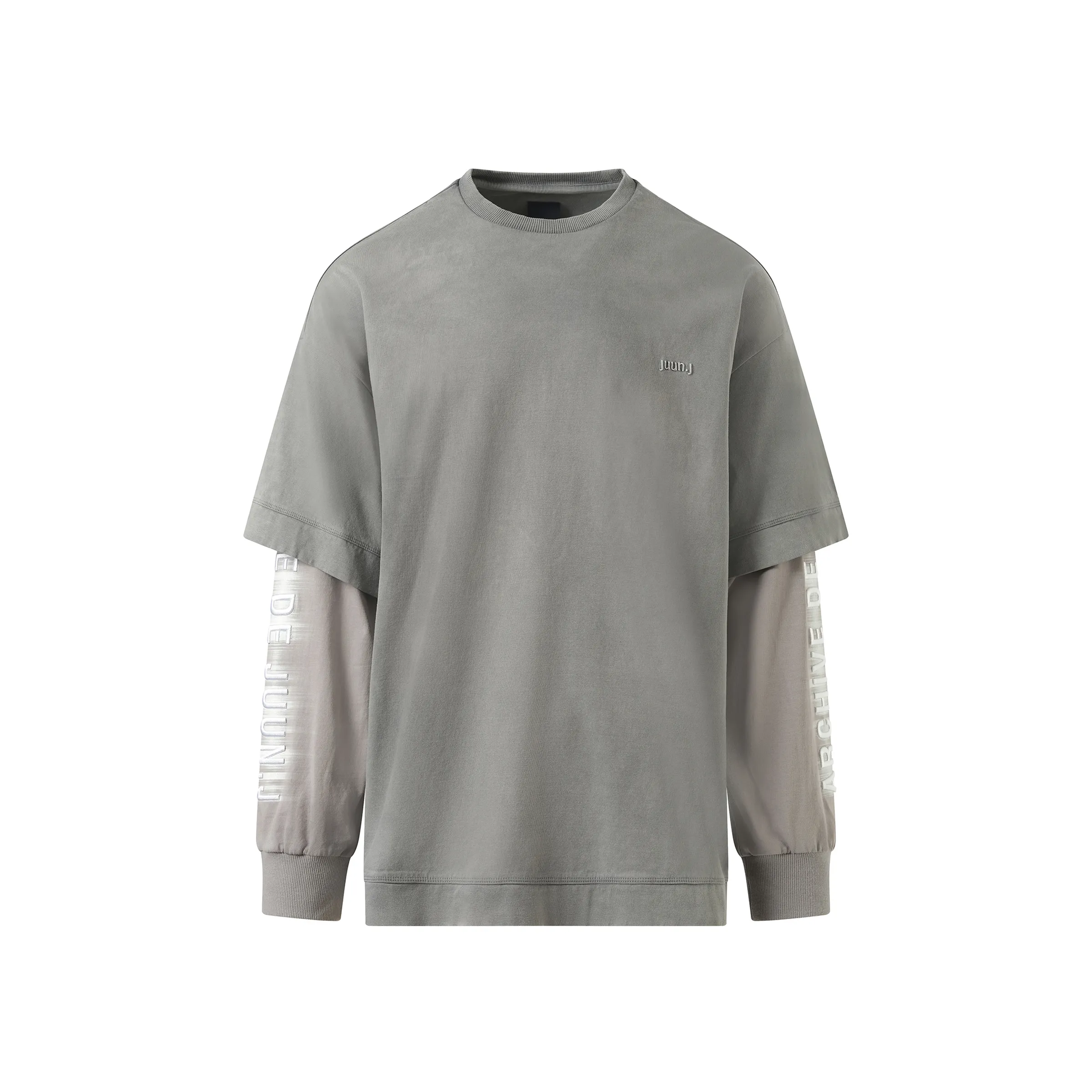 Dyed Dual Sleeve Long Sleeve T-Shirt in Light Grey