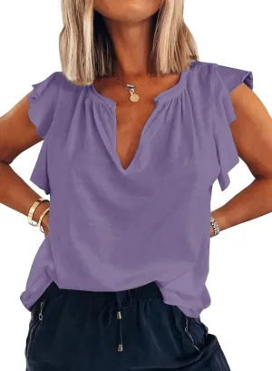 Ebifin Womens Plus Size Tank Tops V Neck Ruffle Sleeve Summer Casual Loose Blouses Tee Shirts