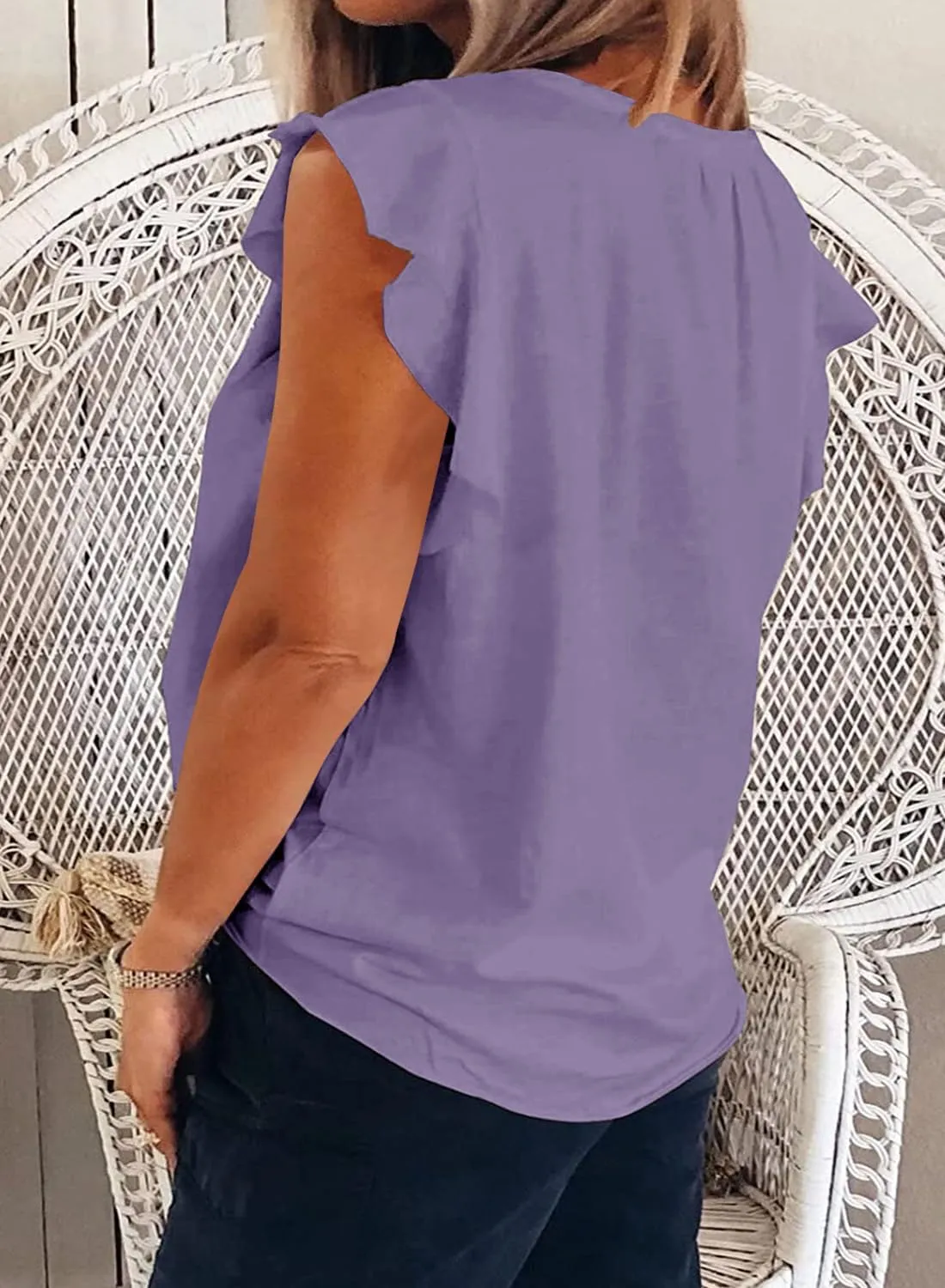 Ebifin Womens Plus Size Tank Tops V Neck Ruffle Sleeve Summer Casual Loose Blouses Tee Shirts