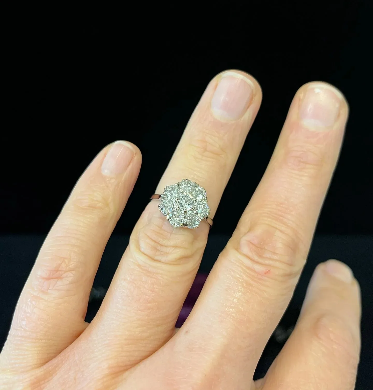Edwardian Old Cut Diamond Flower Cluster Ring