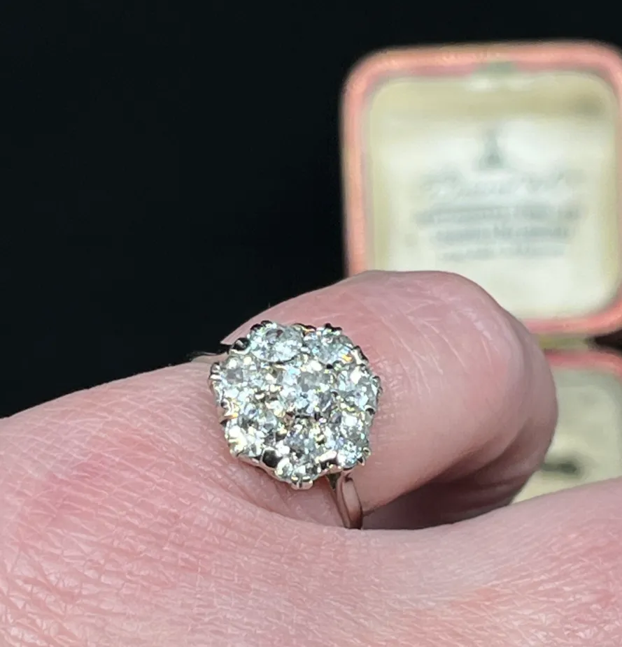 Edwardian Old Cut Diamond Flower Cluster Ring