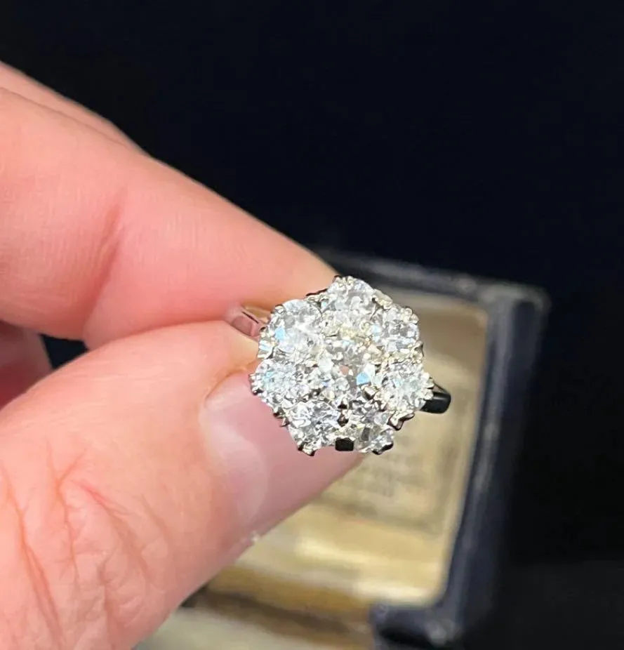 Edwardian Old Cut Diamond Flower Cluster Ring