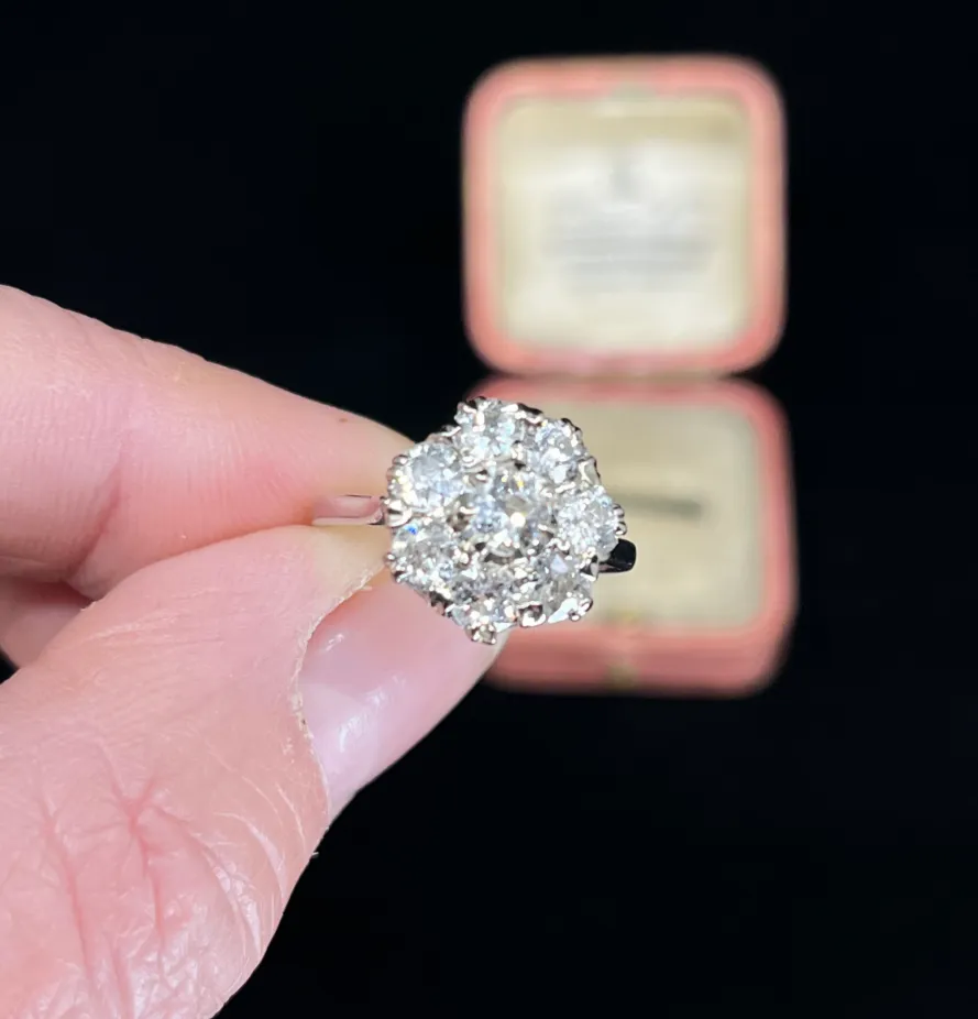Edwardian Old Cut Diamond Flower Cluster Ring