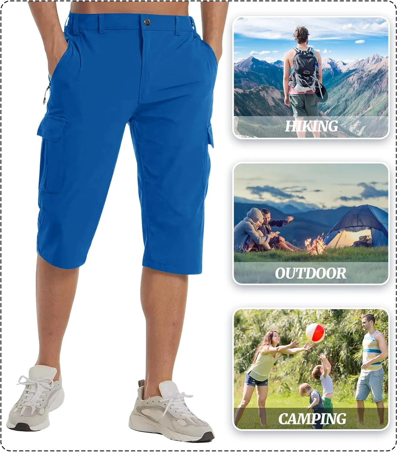 EKLENTSON Men's Workout Shorts Quick Dry Gym Hiking Shorts Zipper Pockets Lightweight Athletic 3/4 Capri Pants for Men
