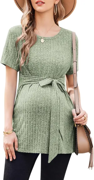 Ekouaer Maternity Tops Short Sleeve Pregnancy Shirt Tee Tunic Casual T Shirts Blouses Clothes S-XXL