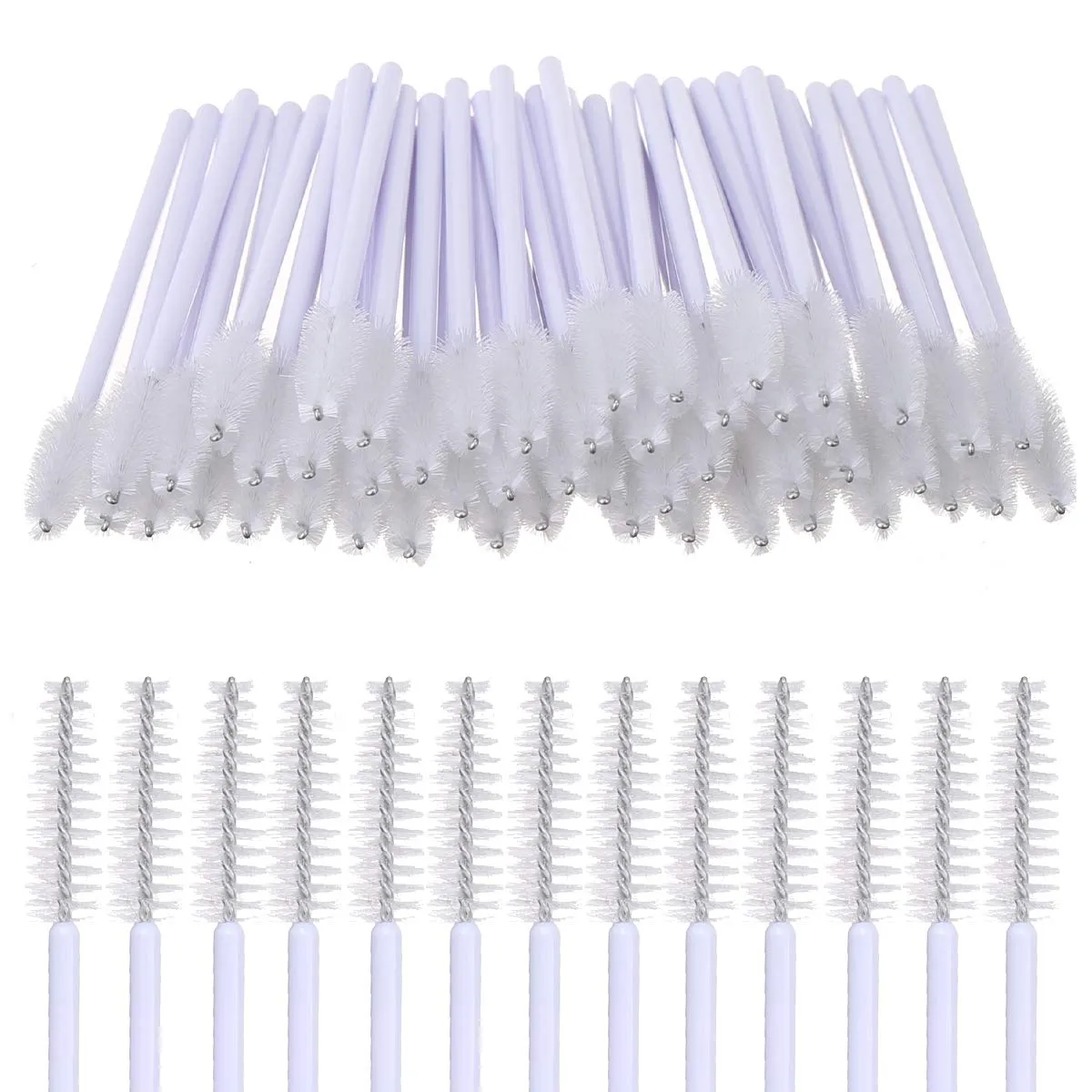 Elisel 100 PCS Disposable Eyelash Brushes Mascara Brushes Eye Lash Eyebrow Applicator Cosmetic Makeup Brush Tool Kits (White)