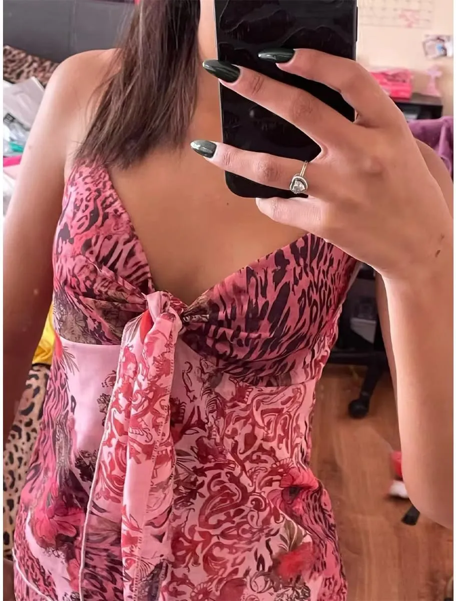 Emo Coquette Crop Tops Women Grunge 2000s Spaghetti Strap Top Streetwear Vintage Camisole Y2k Clothes