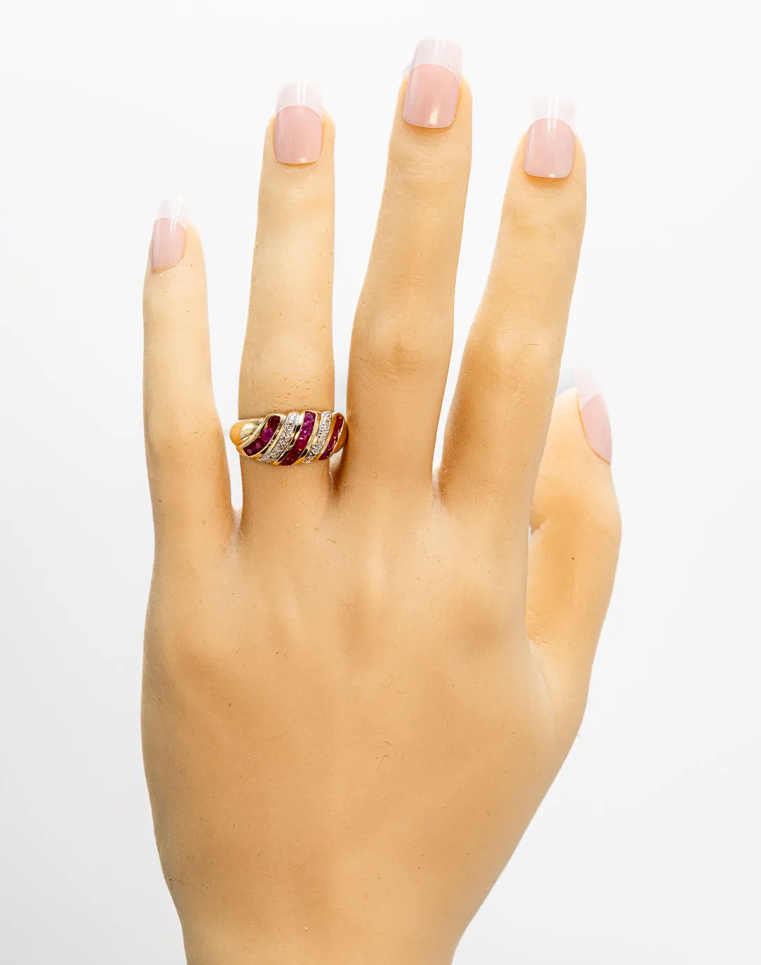 Enchanting Ruby & Diamond Domed 9ct Yellow Gold Ring