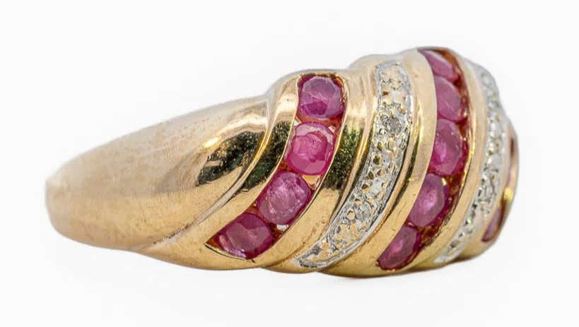 Enchanting Ruby & Diamond Domed 9ct Yellow Gold Ring