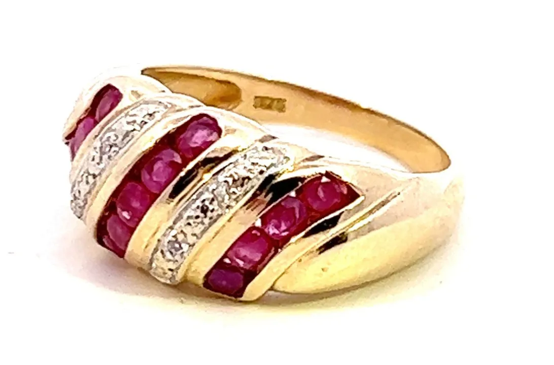 Enchanting Ruby & Diamond Domed 9ct Yellow Gold Ring