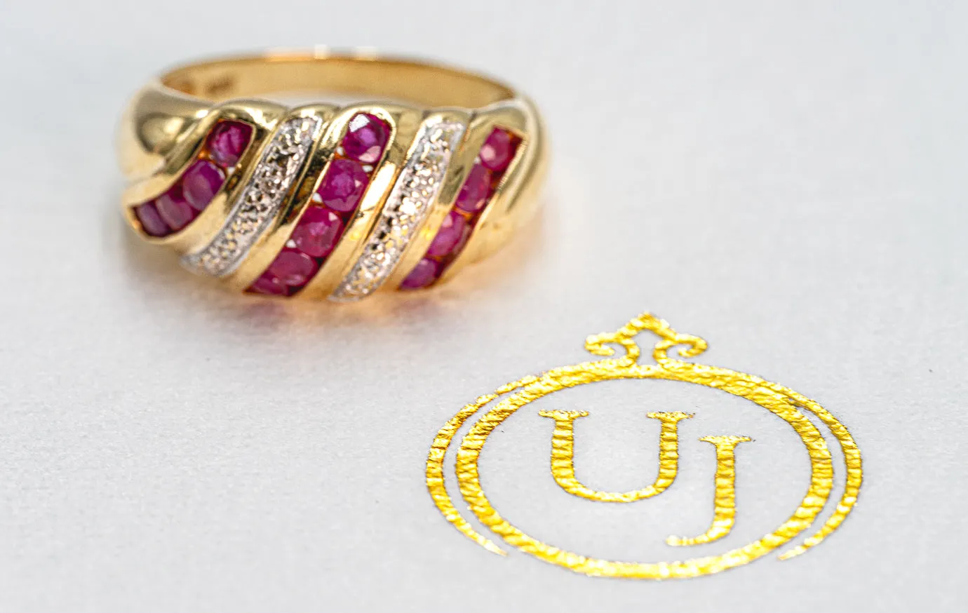 Enchanting Ruby & Diamond Domed 9ct Yellow Gold Ring