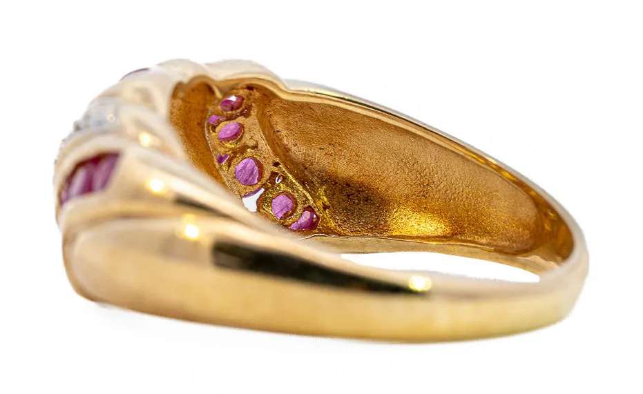 Enchanting Ruby & Diamond Domed 9ct Yellow Gold Ring