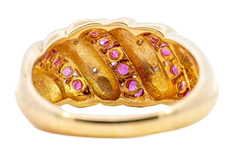 Enchanting Ruby & Diamond Domed 9ct Yellow Gold Ring