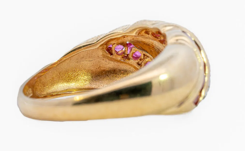 Enchanting Ruby & Diamond Domed 9ct Yellow Gold Ring