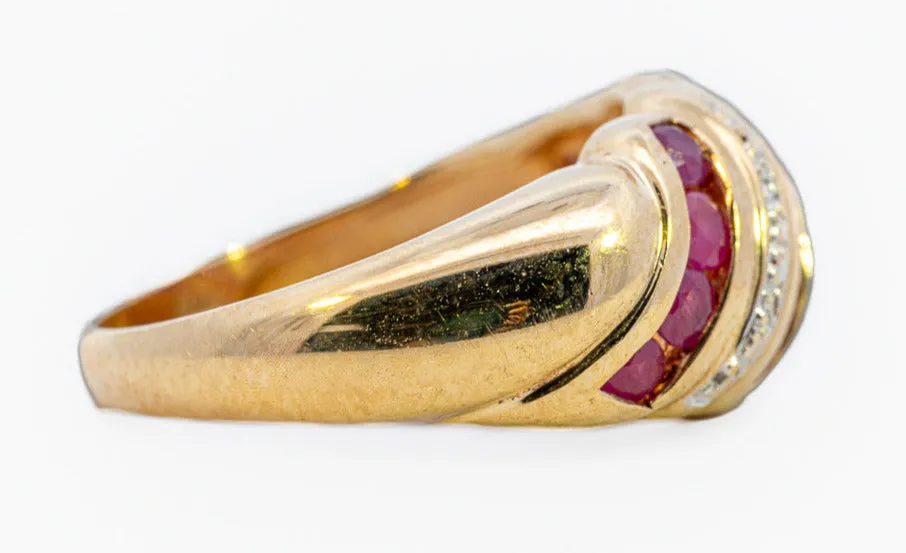 Enchanting Ruby & Diamond Domed 9ct Yellow Gold Ring