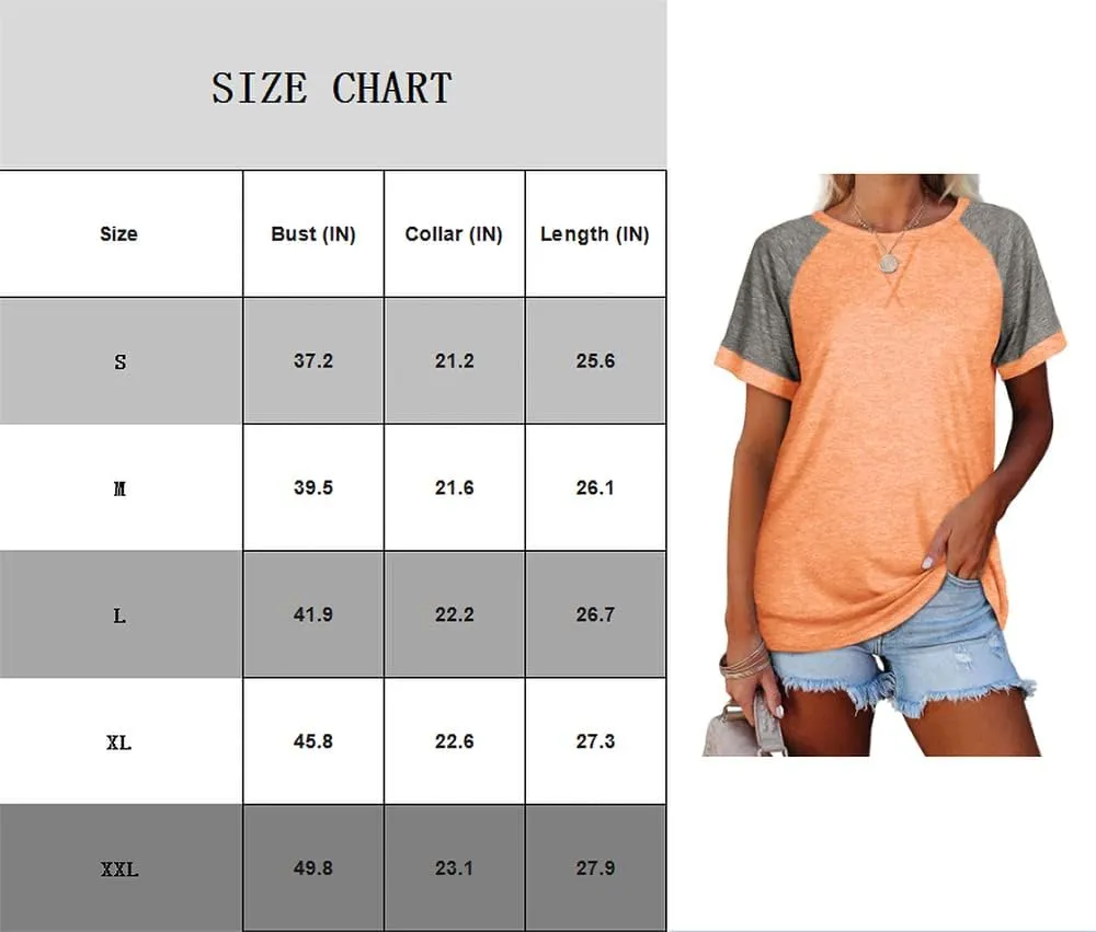 Esobo Women's Raglan Short Sleeve Crewneck T-Shirt Color Block Tunic Tshirt Casual Loose Blouses Tops