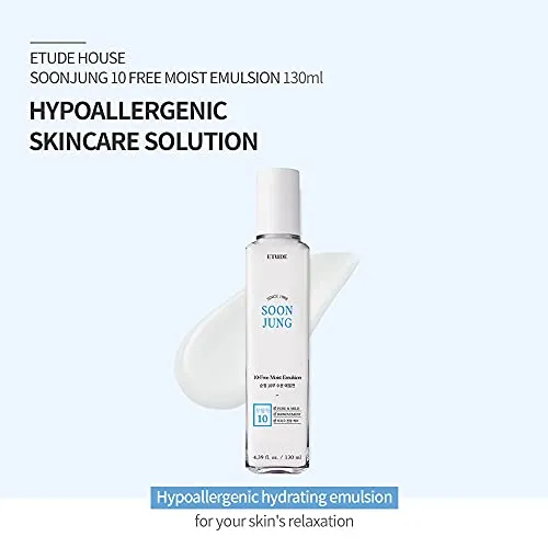 ETUDE SoonJung 10 Free Moist Emulsion 4.39 fl. Oz (130ml) 23AD | Hypoallergenic Non-Irritating Hydrating Emulsion for Skin Damage Care and Relaxation | Korean Skin Care
