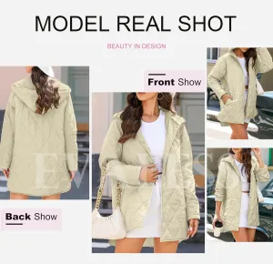 EVALESS Long Jackets for Women Fashion 2024 Winter Coat for Women Business Casual Diamond Quilted Hooded Lightweight Jackets