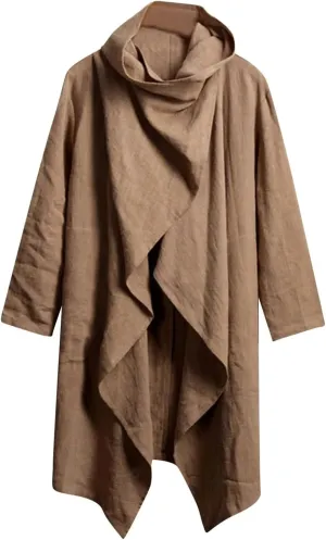 evzosrz Men's Poncho Cape Coats Irregular Hem Trench Coat Cotton Linen Lightweight Open Front Cardigans Winter Long Outwears