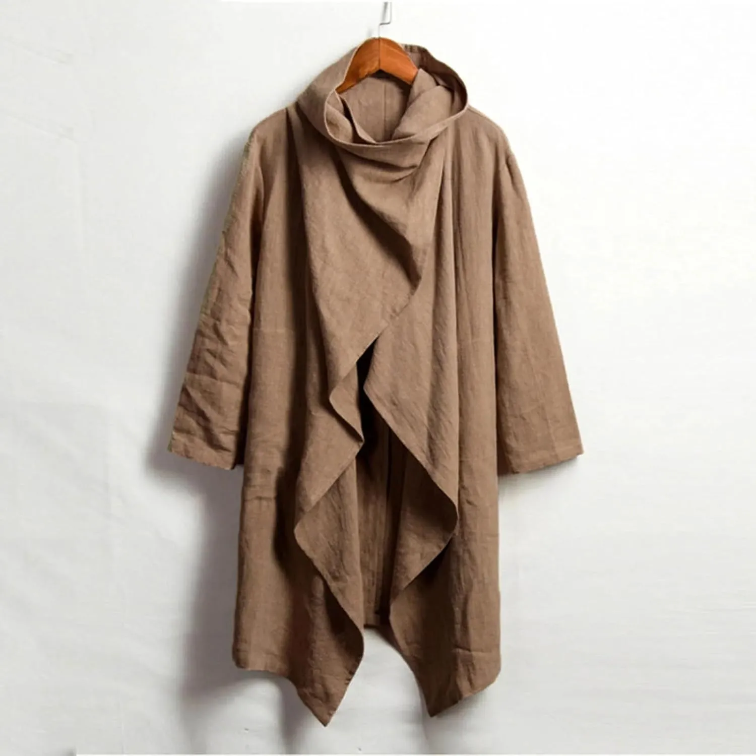 evzosrz Men's Poncho Cape Coats Irregular Hem Trench Coat Cotton Linen Lightweight Open Front Cardigans Winter Long Outwears