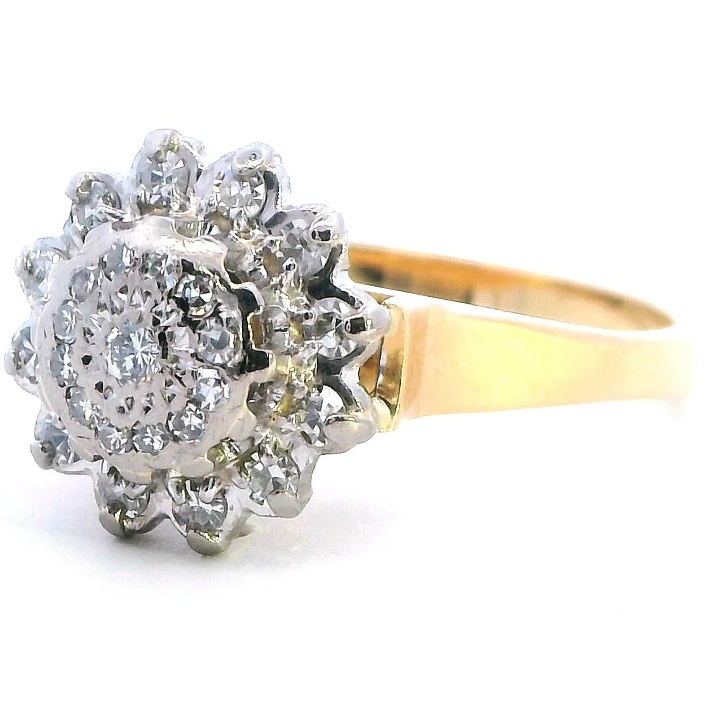 Exquisite 18K Yellow and White Gold Diamond Halo Ring - A Masterpiece of Elegance