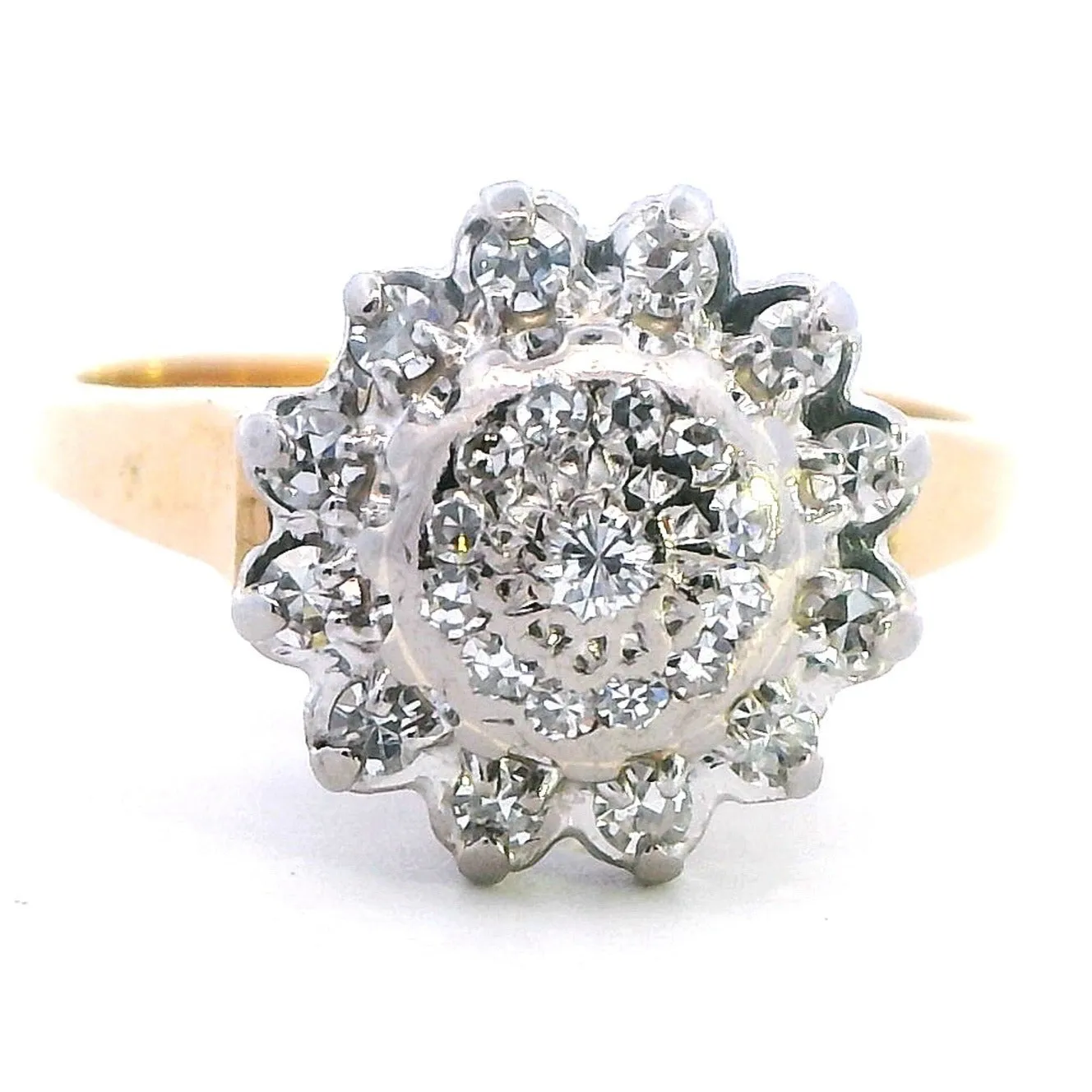 Exquisite 18K Yellow and White Gold Diamond Halo Ring - A Masterpiece of Elegance
