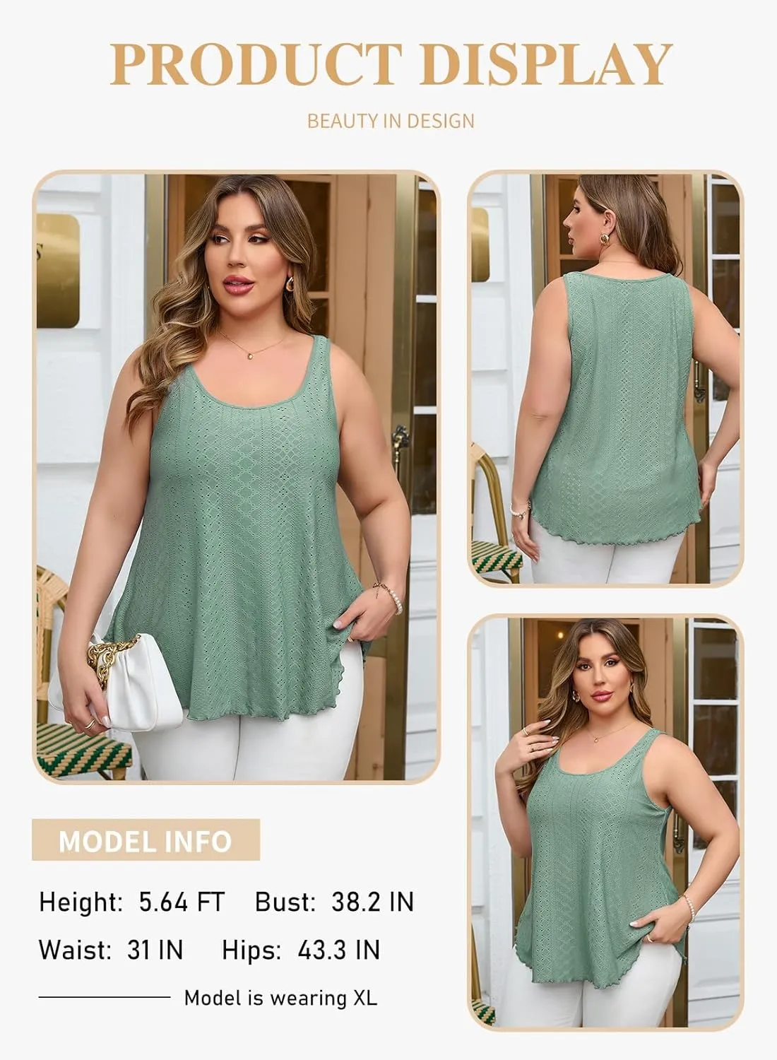 Eytino Womens Plus Size Tank Tops Summer Eyelet Embroidery Sleeveless T-Shirts Tops Scoop Neck Causal Loose Flowy Cami(1X-5X)